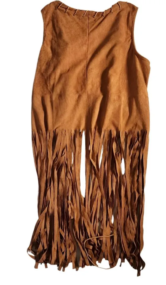 Cowgirl's Brown Suede Leather Long Fringe Vest Top Tank CGV483
