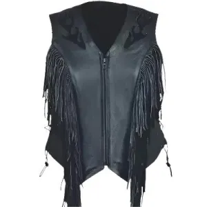 Cowgirl's Western Black Leather Fringe Biker Vest CGV450