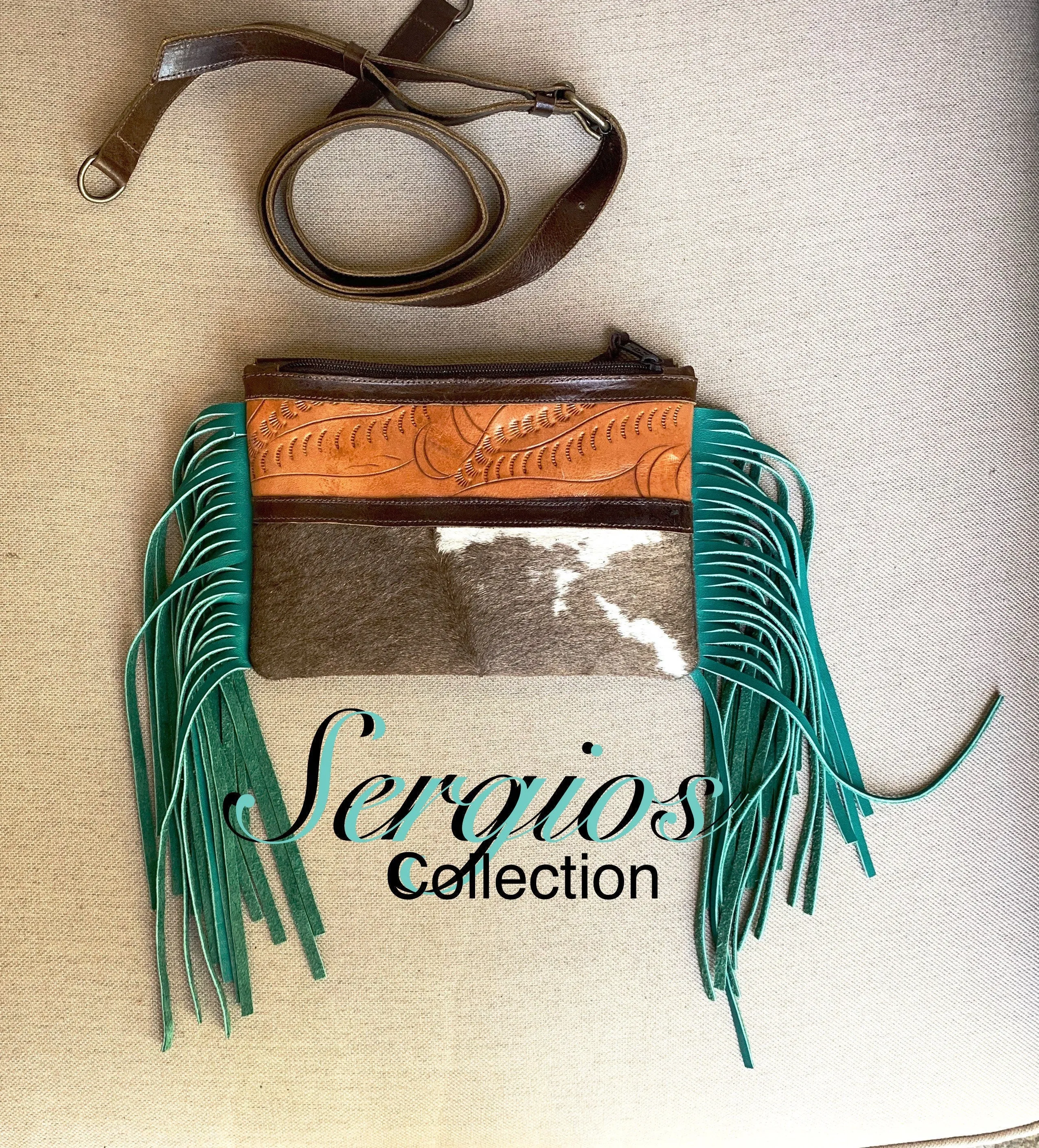 Cowhide & Turquoise Fringe Hipster/Crossbody