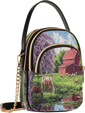 Cows Grazing Farm Pond Crossbody Bags for Women Fanny Pack Travel Hiking Chest Bag Phone Mini Wallet Purse