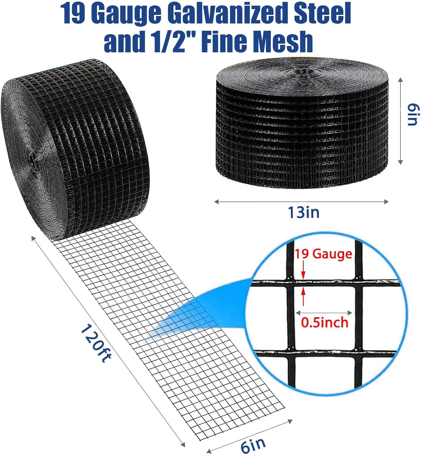 Critter Guard for Solar Panels,6in x120ft Solar Panel Bird Guard with 100pcs Fastener Clips(1" 80pcs/1.5" 20pcs), 1/2in Fine Mesh Black PVC Coated Critter Guard with Gloves and Pliers