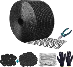 Critter Guard for Solar Panels,6in x120ft Solar Panel Bird Guard with 100pcs Fastener Clips(1" 80pcs/1.5" 20pcs), 1/2in Fine Mesh Black PVC Coated Critter Guard with Gloves and Pliers