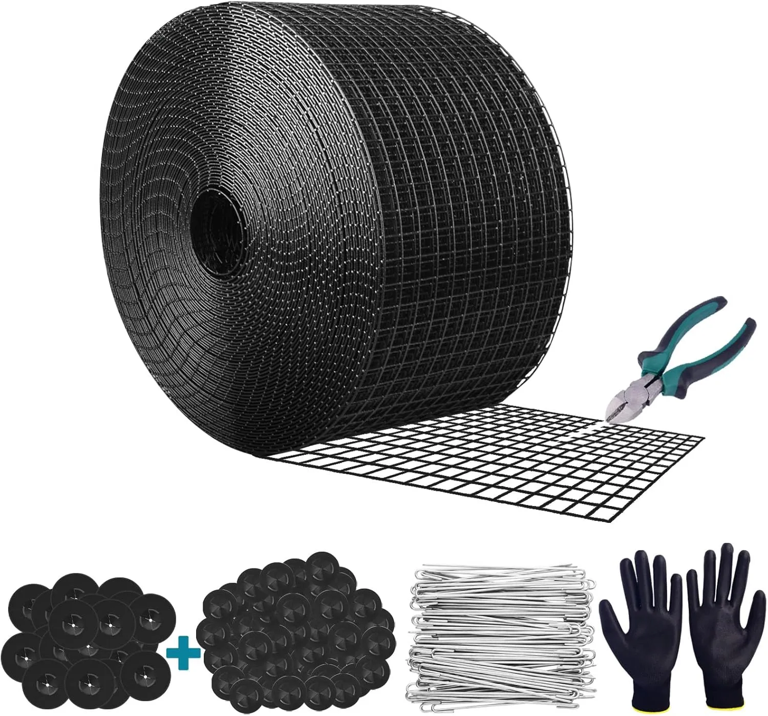 Critter Guard for Solar Panels,6in x120ft Solar Panel Bird Guard with 100pcs Fastener Clips(1" 80pcs/1.5" 20pcs), 1/2in Fine Mesh Black PVC Coated Critter Guard with Gloves and Pliers