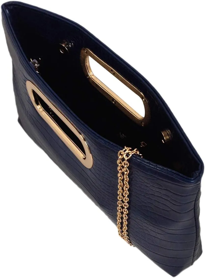 Crocodile Synthetic Leather Top Handle Clutch