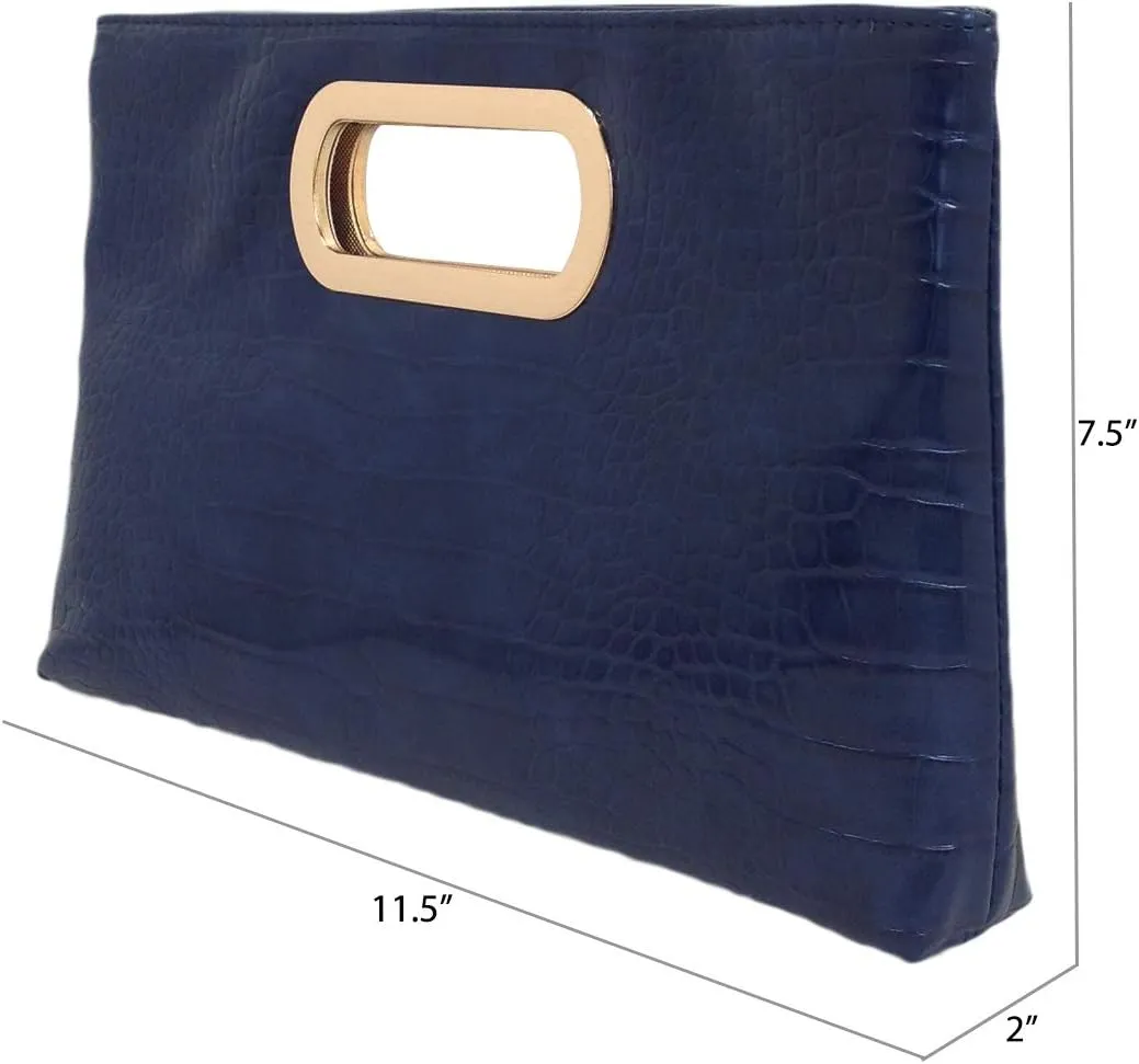 Crocodile Synthetic Leather Top Handle Clutch