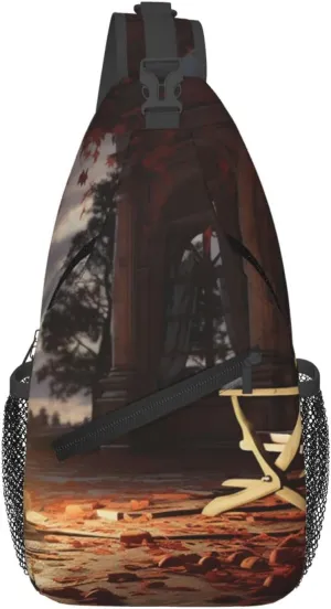 Cross Chest Bag Diagonally Sling Backpack Crossbody Shoulder Bag The fire pit in the destroyed library Branches Sling Bag Travel Hiking Daypack