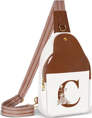 Crossbody Bag for Women Leather Sling Bags with Initial Letter Fanny Pack Chest Bag for Travel, Gift for Mom Wife