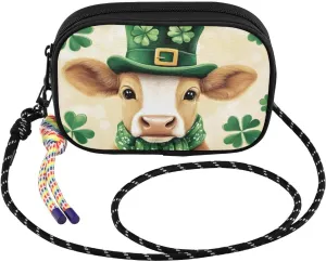 Crossbody Bags for Women Stpatricks Day Cow Clover Cell Phone Purses Women's Shoulder Handbag Wallet Purse with Rope Pendant
