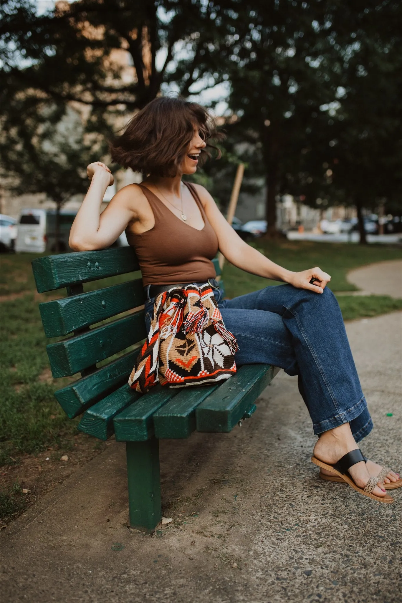 Crossbody Boho Bag Red White Brown