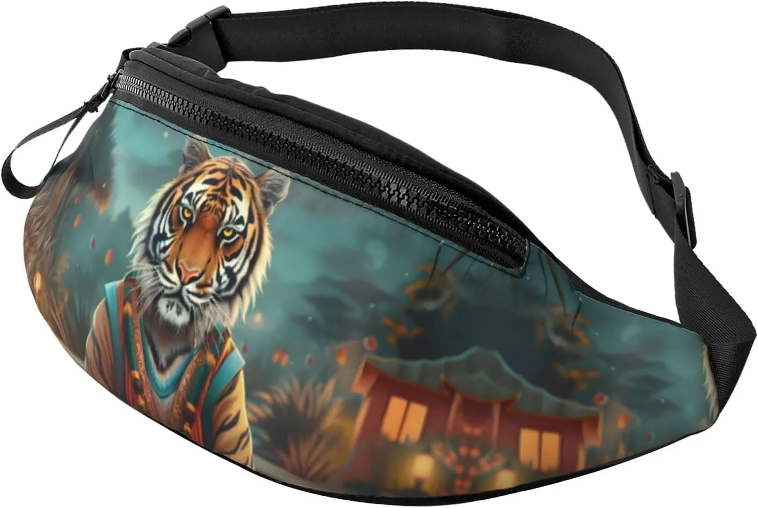 Crossbody Fanny Packs for Women Men - Pond Meditating Tiger Running Belt Bag Travel Waist Bag for Women Mens