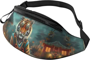 Crossbody Fanny Packs for Women Men - Pond Meditating Tiger Running Belt Bag Travel Waist Bag for Women Mens