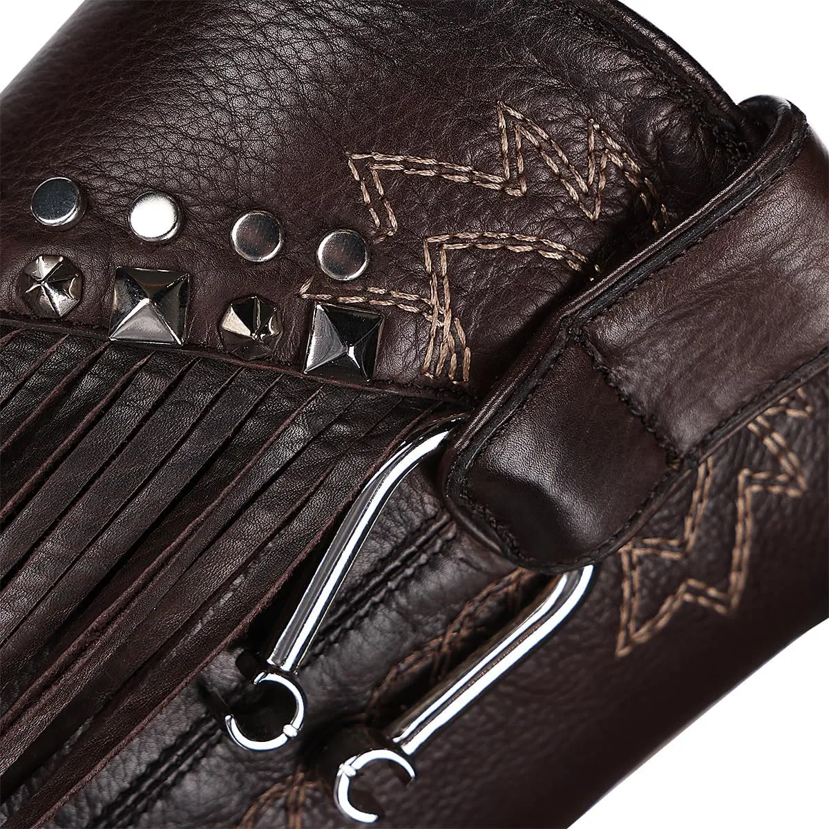 Cuadra Handmade Exotic Python Leather Western Style Boots With Studded Details Dark Brown 4V11PH