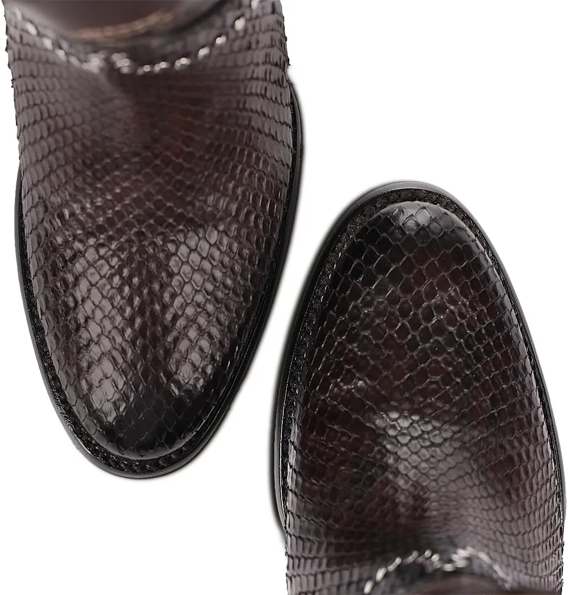 Cuadra Handmade Exotic Python Leather Western Style Boots With Studded Details Dark Brown 4V11PH