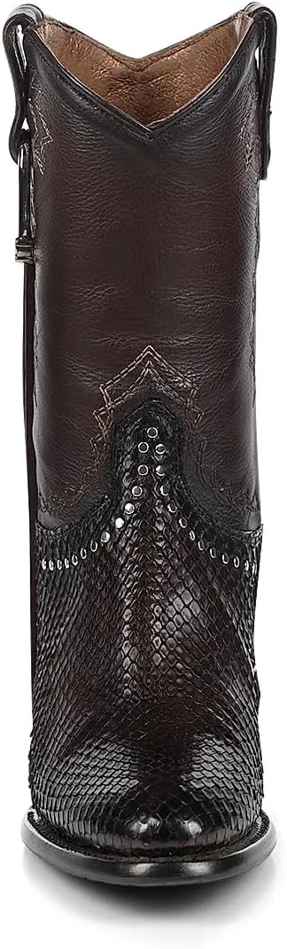 Cuadra Handmade Exotic Python Leather Western Style Boots With Studded Details Dark Brown 4V11PH