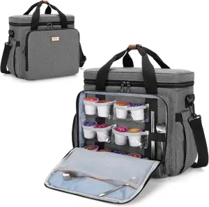 CURMIO Coffee Maker Travel Bag Compatible with Keurig K-Mini or K-Mini Plus, Single Serve Coffee Brewer Carrying Case with Multiple Pockets for K-Cup Pods, Travel Mugs, Gray (Bag Only, Patent Design)