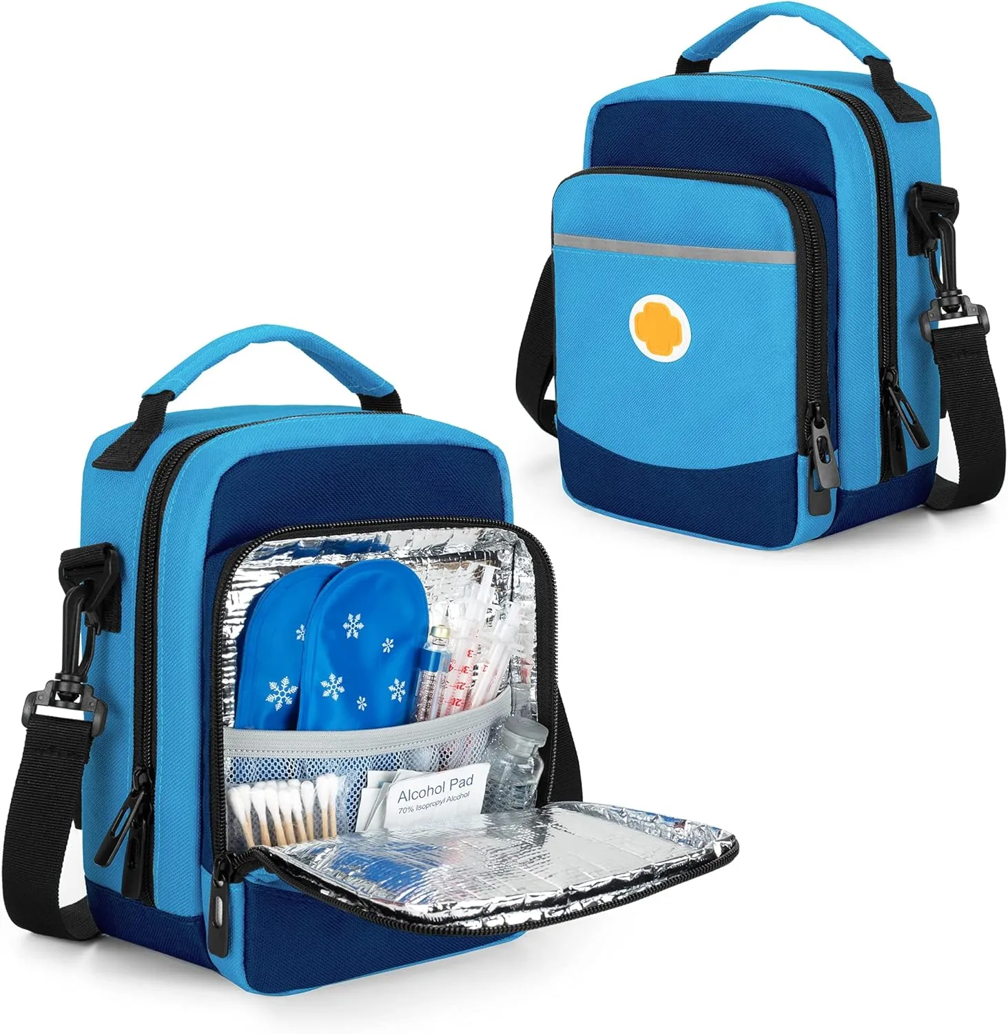 CURMIO Insulin Cooler Travel Case, Insulated Diabetes Supplies Bag with Shoulder Strap for Insulin Pens and Diabetic Supplies, Blue (Patented Design,Bag Only)