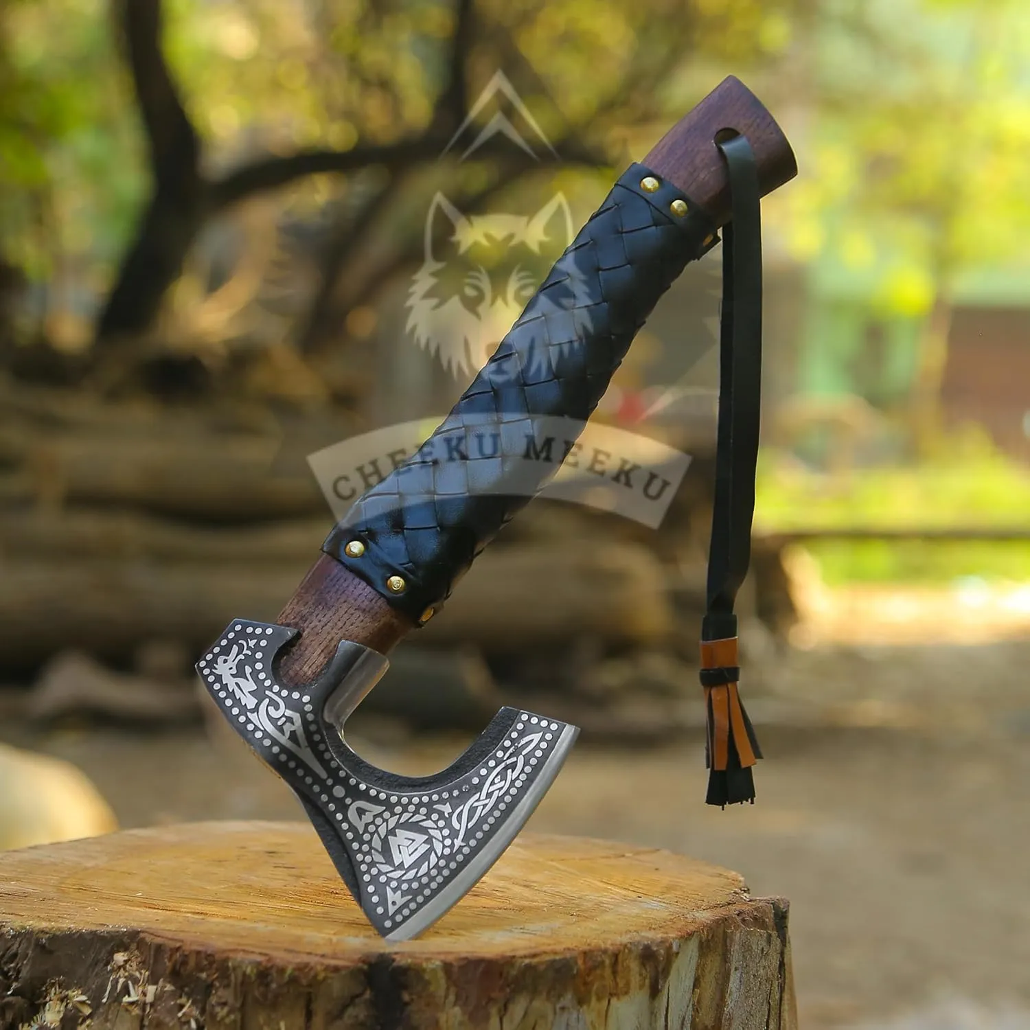 Custom Handmade Carbon Steel Real Viking Axe Hatchet,Camping Axe, Birthday Gift for him, Leather Wrapped Handle and Leather Sheath ((FM 19))