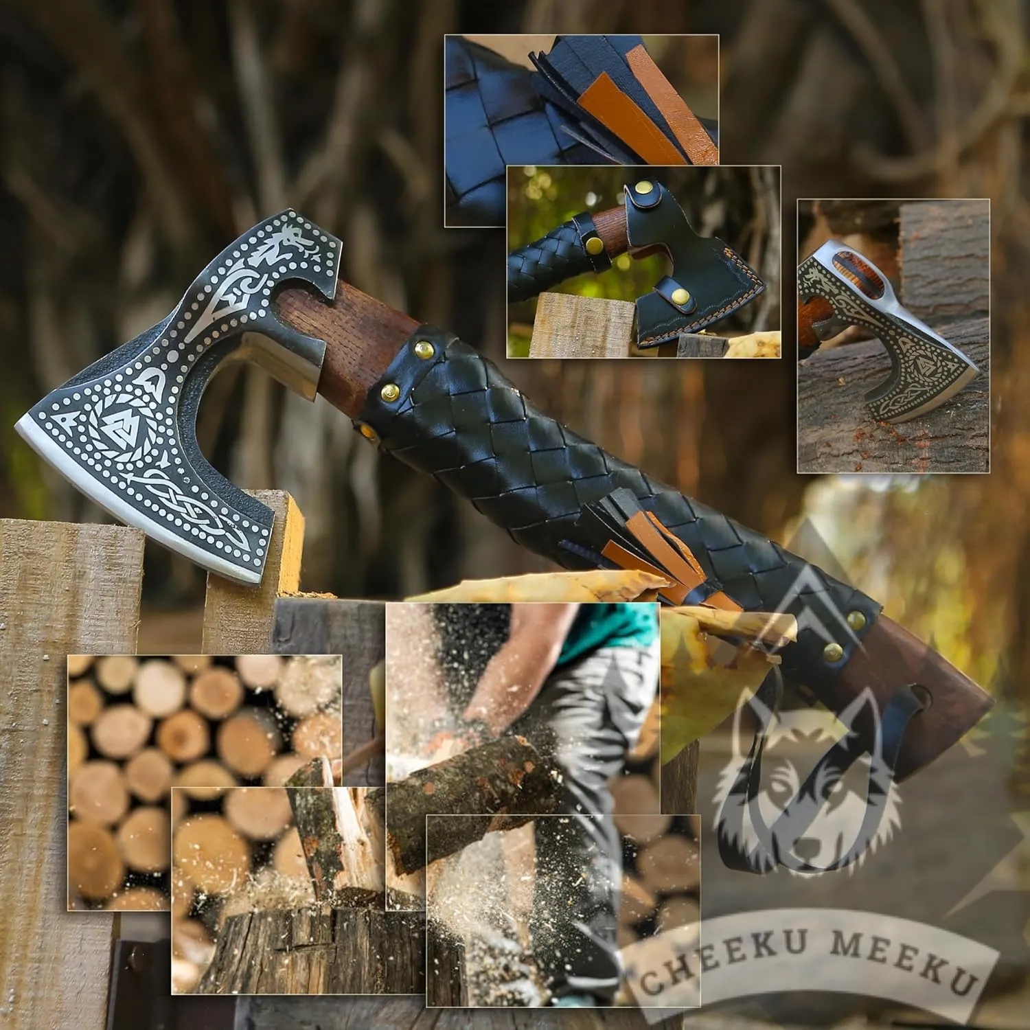 Custom Handmade Carbon Steel Real Viking Axe Hatchet,Camping Axe, Birthday Gift for him, Leather Wrapped Handle and Leather Sheath ((FM 19))