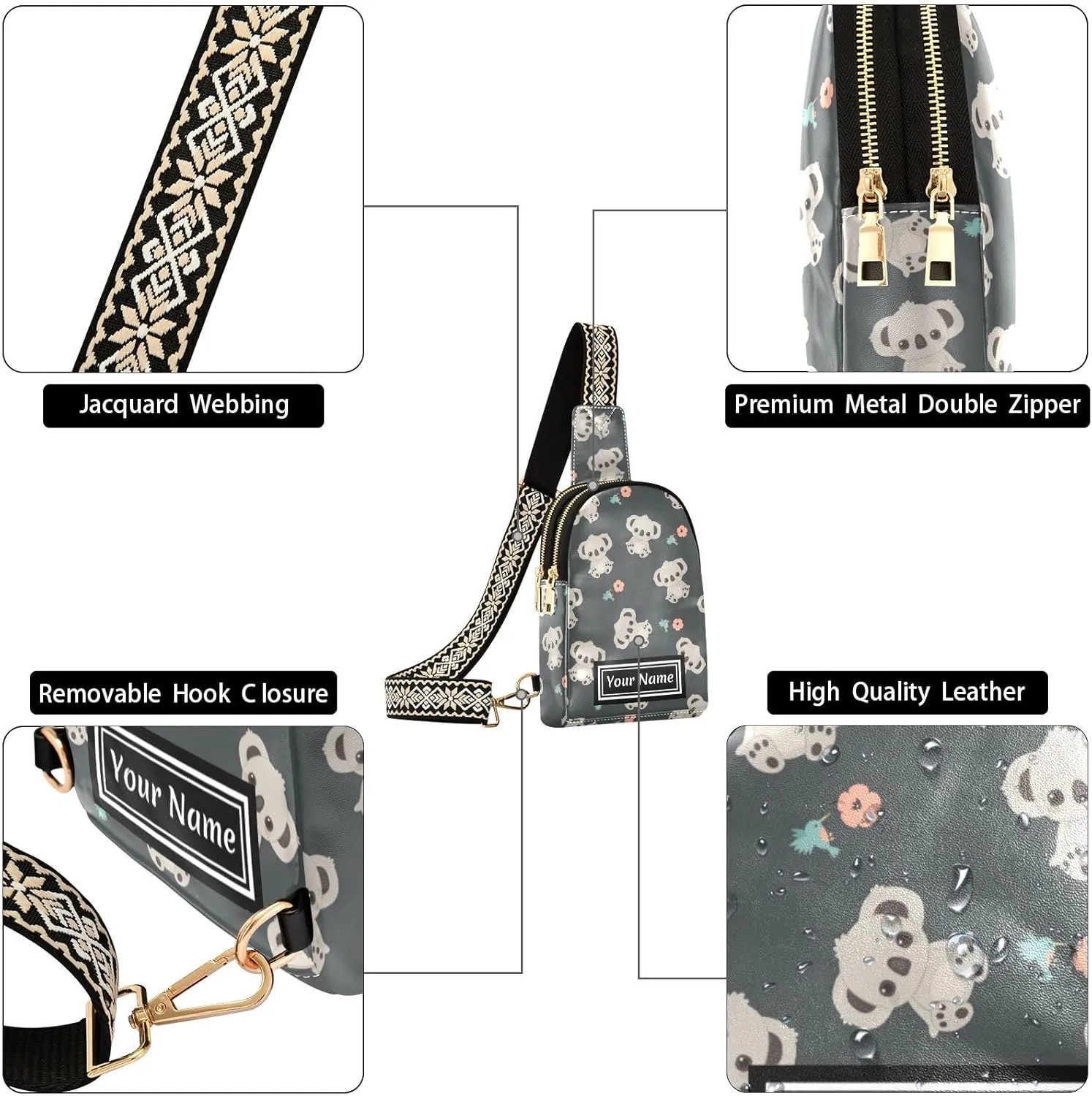 Custom Sling Bag for Women Cute Personalized Leather Crossbody Shoulder Bags Chest Bag