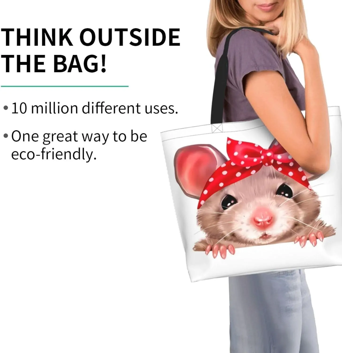 Cute Cartoon Rat Tote Bag Shopping Bag Portable Handbags Tote Shoulder Bucket Bags for Women