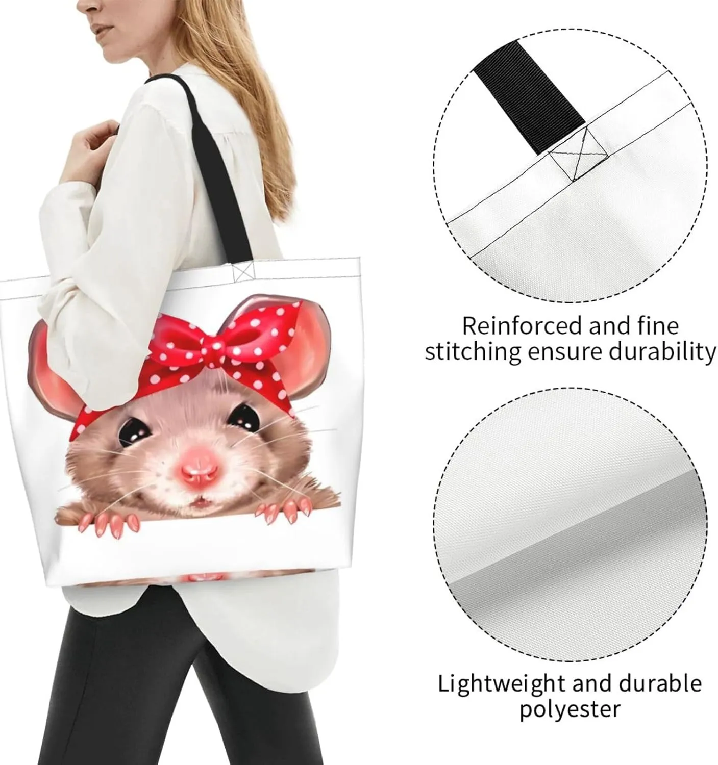 Cute Cartoon Rat Tote Bag Shopping Bag Portable Handbags Tote Shoulder Bucket Bags for Women