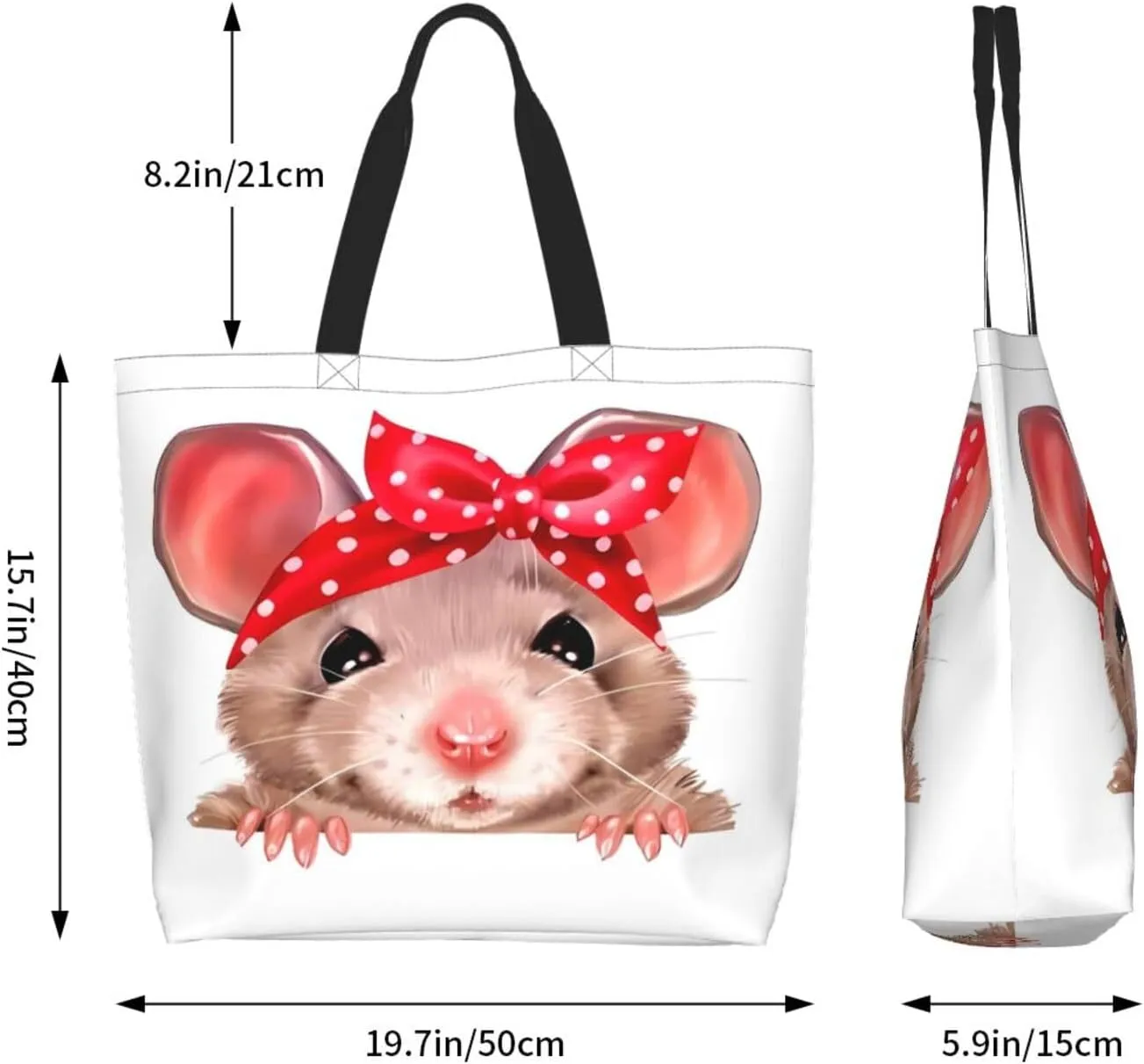 Cute Cartoon Rat Tote Bag Shopping Bag Portable Handbags Tote Shoulder Bucket Bags for Women