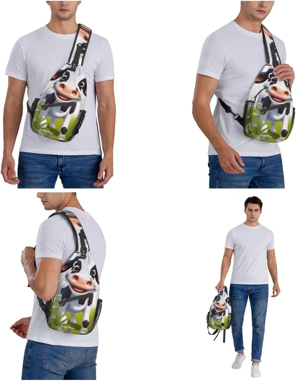 Cute Cow Print Men'S Casual Crossbody Chest Bag - A Versatile Accessory For Everyday Use And Short Trips