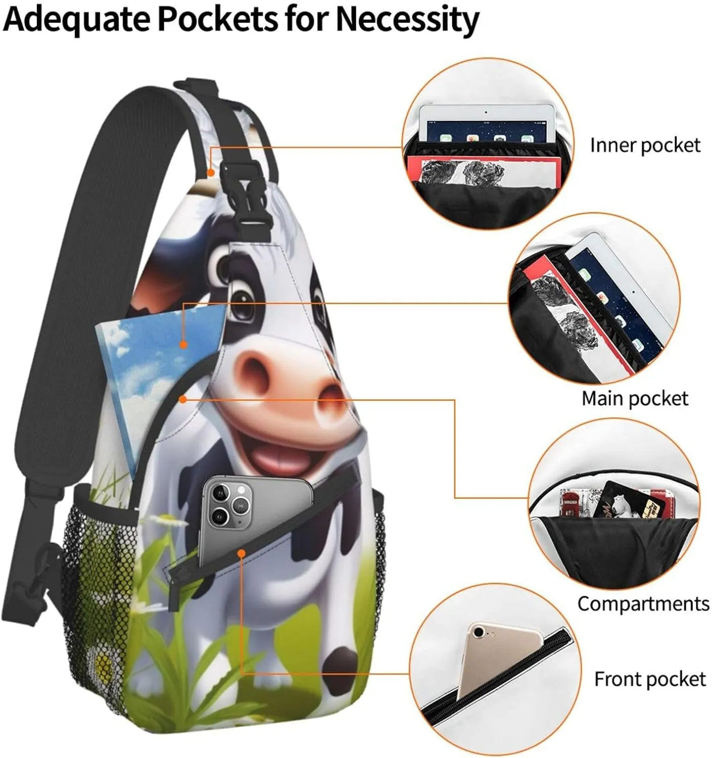Cute Cow Print Men'S Casual Crossbody Chest Bag - A Versatile Accessory For Everyday Use And Short Trips