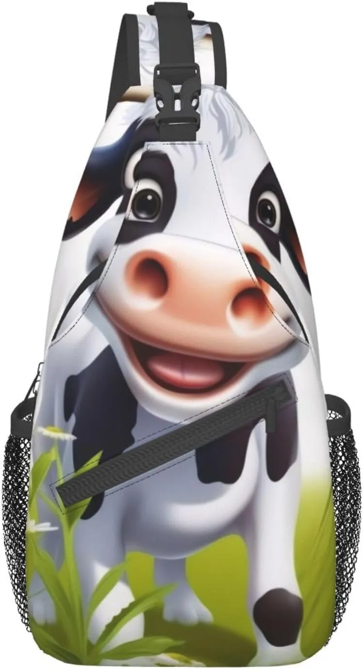 Cute Cow Print Men'S Casual Crossbody Chest Bag - A Versatile Accessory For Everyday Use And Short Trips