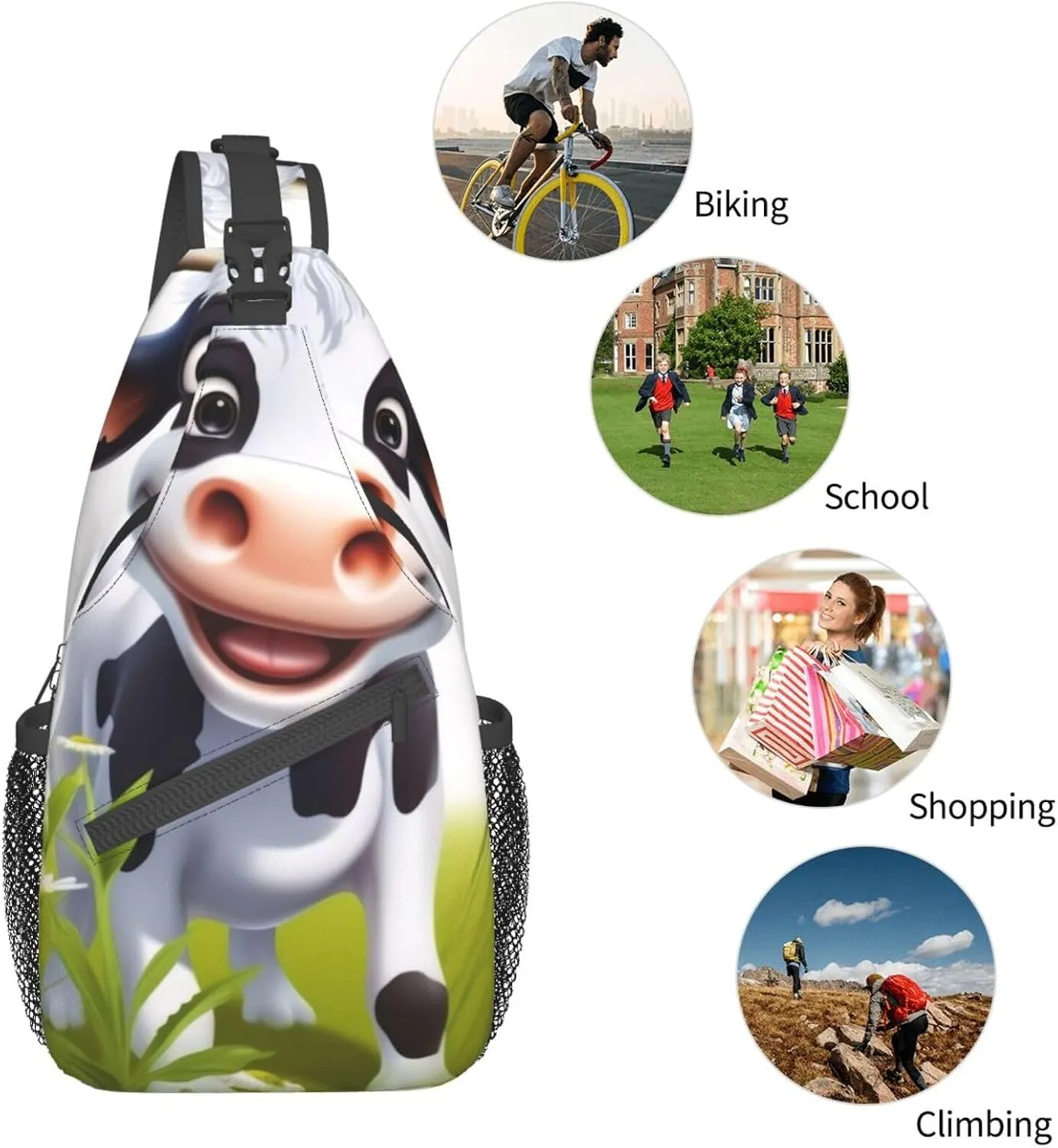 Cute Cow Print Men'S Casual Crossbody Chest Bag - A Versatile Accessory For Everyday Use And Short Trips