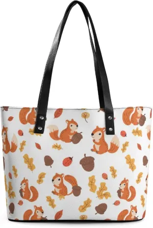 Cute Squirrel Women's Tote Shoulder Bag Handbag Top Handle Leather 29 * 34 * 14cm