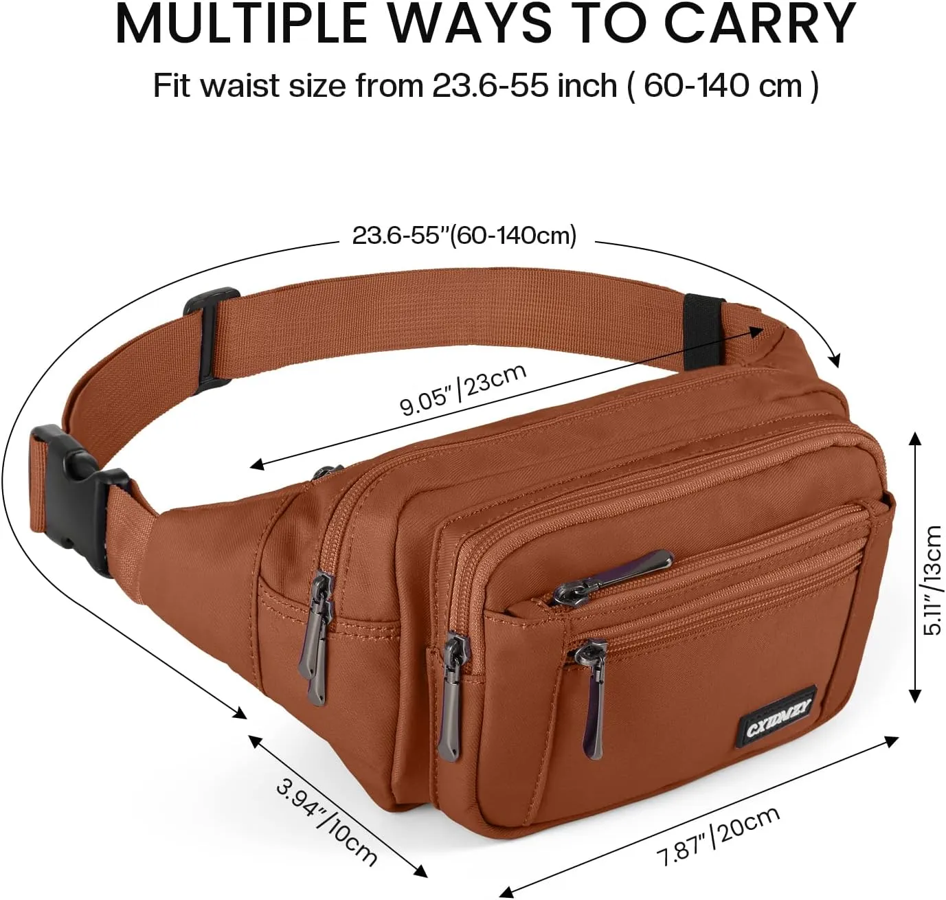 CXWMZY Fanny Packs For Women & Men Waist Pack Hip Bum Bag with Multi-Pockets Large Capacity Waterproof Casual Bum Bag for Disney Traveling Casual Cycling Running Hiking (Brown1)