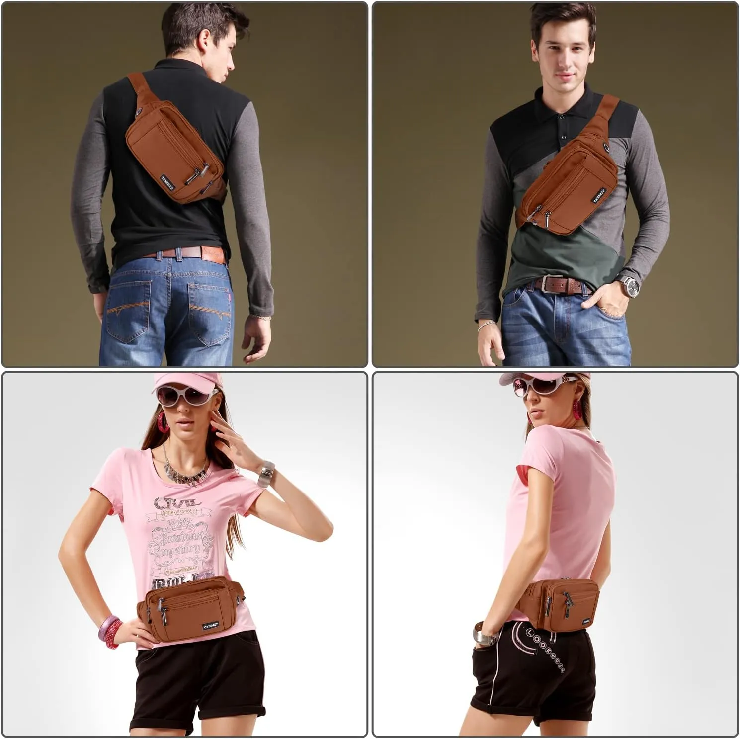 CXWMZY Fanny Packs For Women & Men Waist Pack Hip Bum Bag with Multi-Pockets Large Capacity Waterproof Casual Bum Bag for Disney Traveling Casual Cycling Running Hiking (Brown1)