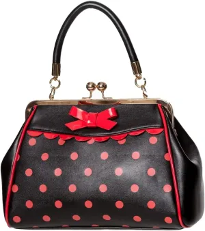 Dancing Days Crazy Little Thing Vintage Bag 50s Rockabilly Polka Top Handle Handbag - Black & Red