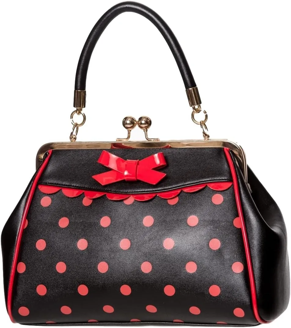 Dancing Days Crazy Little Thing Vintage Bag 50s Rockabilly Polka Top Handle Handbag - Black & Red