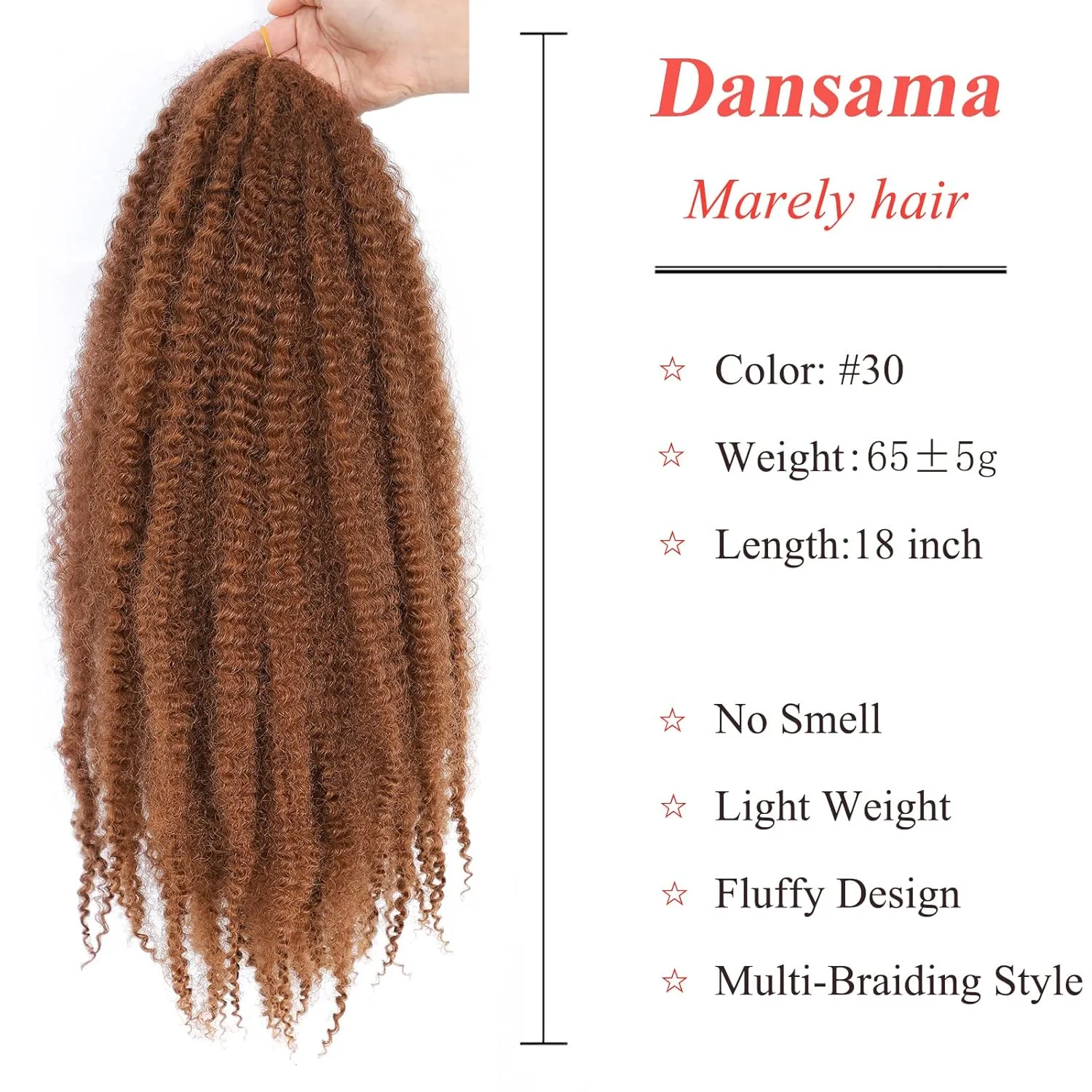 Dansama 18 Inch Marley Hair, 3 Packs Ombre Marley Hair for Twists Soft Marley Crochet Hair Synthetic Hair Extensions (18 Inch (Pack of 3), #30)
