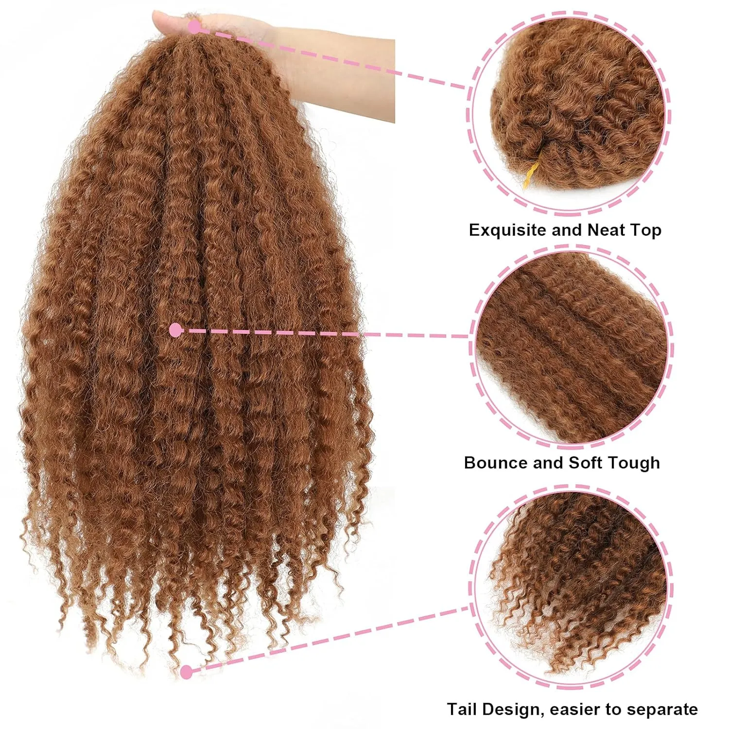 Dansama 18 Inch Marley Hair, 3 Packs Ombre Marley Hair for Twists Soft Marley Crochet Hair Synthetic Hair Extensions (18 Inch (Pack of 3), #30)