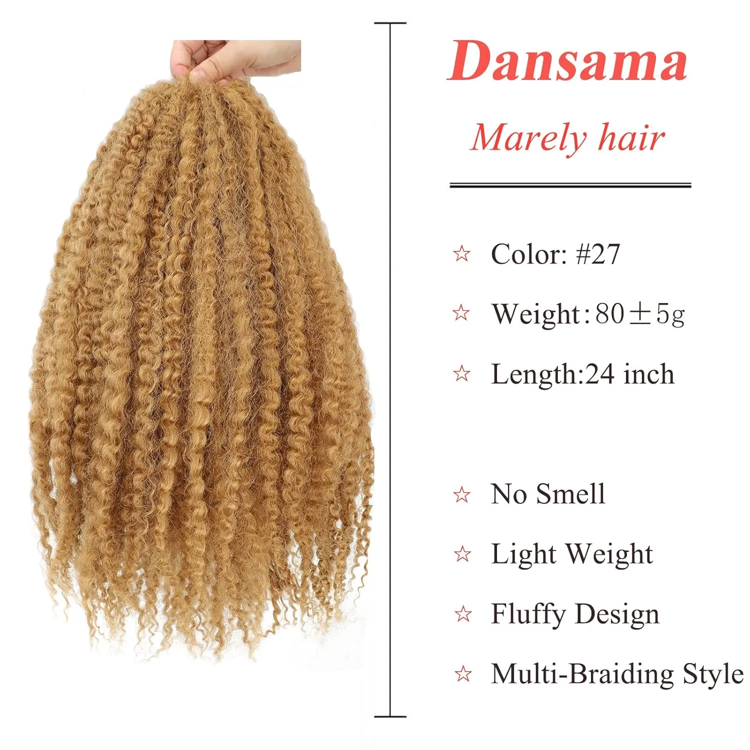 Dansama 24 Inch Marley Twist Braiding Hair, Afro Kinky Marley Hair for Faux Locs Crochet Hair Hair Extensions (24 Inch (Pack of 3), #27)