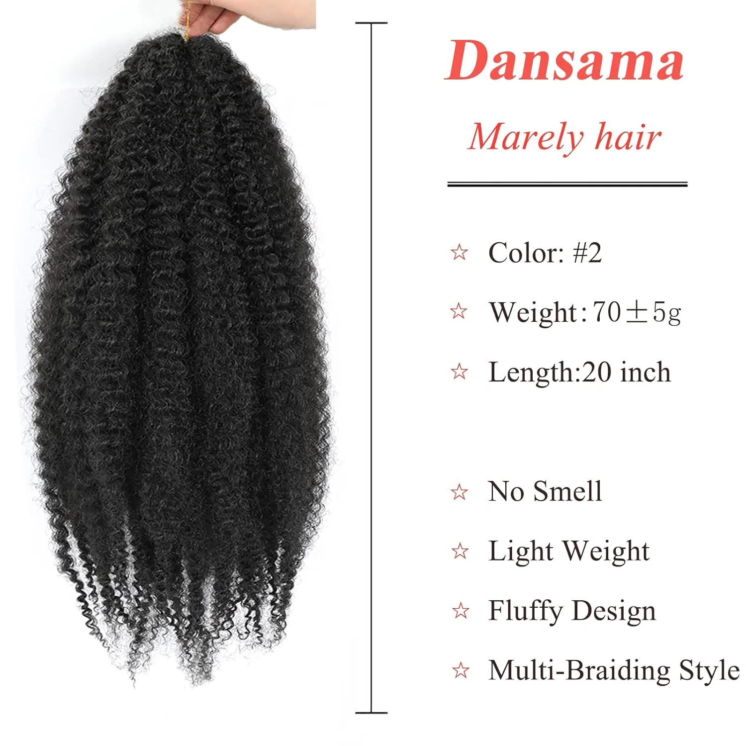 Dansama Marley Hair 20 Inch Long Afro kinky Twist Hair #2 Hair Marley Braiding for Faux Locs Crochet Hair (20 Inch (Pack of 3), #2)