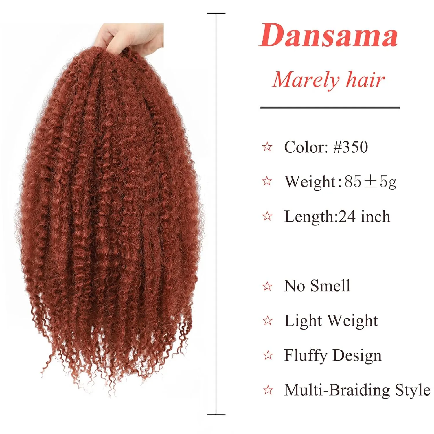 Dansama Marley Hair, 3 Packs Curly Crochet Braids for Marley Twist Braiding Hair, #350 Braids for Faux Locs Synthetic Hair Extensions (24 Inch (Pack of 3), #350)