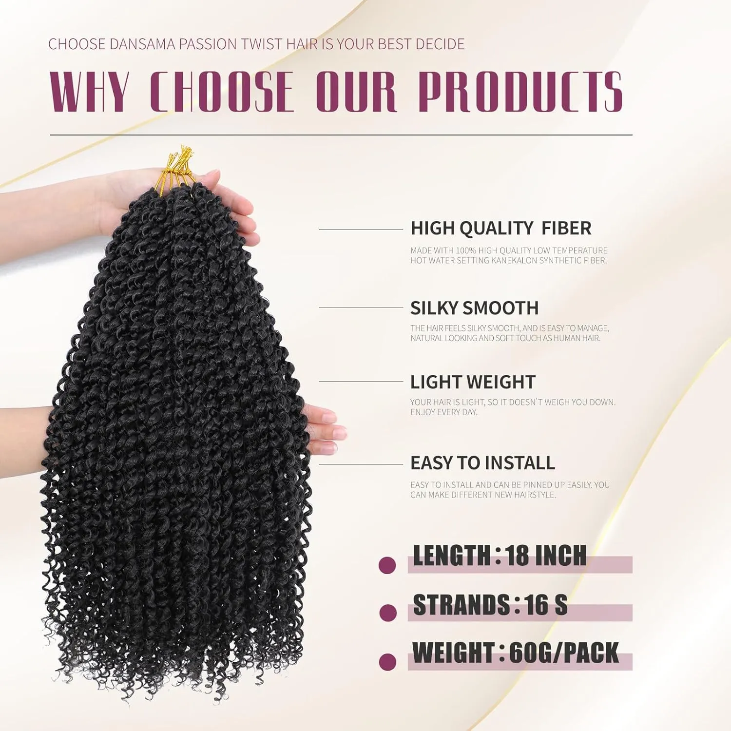 Dansama Passion Twist Hair Water Wave Braiding Hair for Butterfly Style Crochet Braids Bohemian Hair Extensions (18inch, #2, Economy Pack)