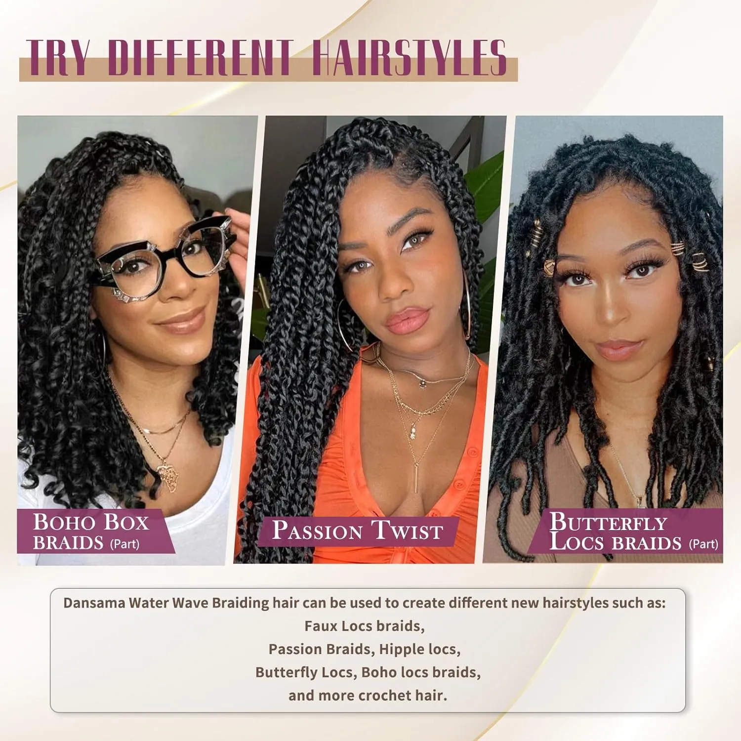 Dansama Passion Twist Hair Water Wave Braiding Hair for Butterfly Style Crochet Braids Bohemian Hair Extensions (18inch, #2, Economy Pack)