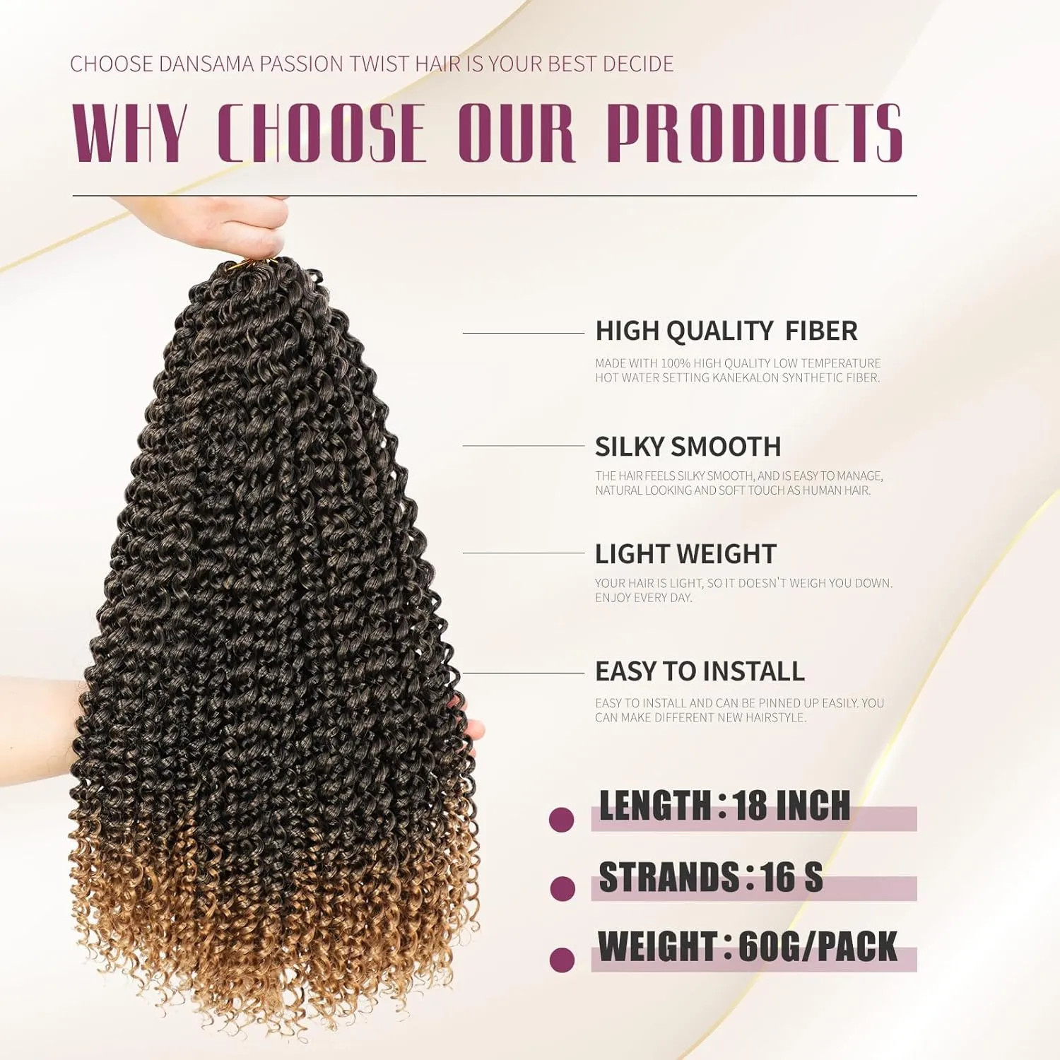 Dansama Passion Twist Hair Water Wave Braiding Hair for Butterfly Style Crochet Braids Bohemian Hair Extensions (18inch (Pack of 6), T1B/27, Economy Pack)