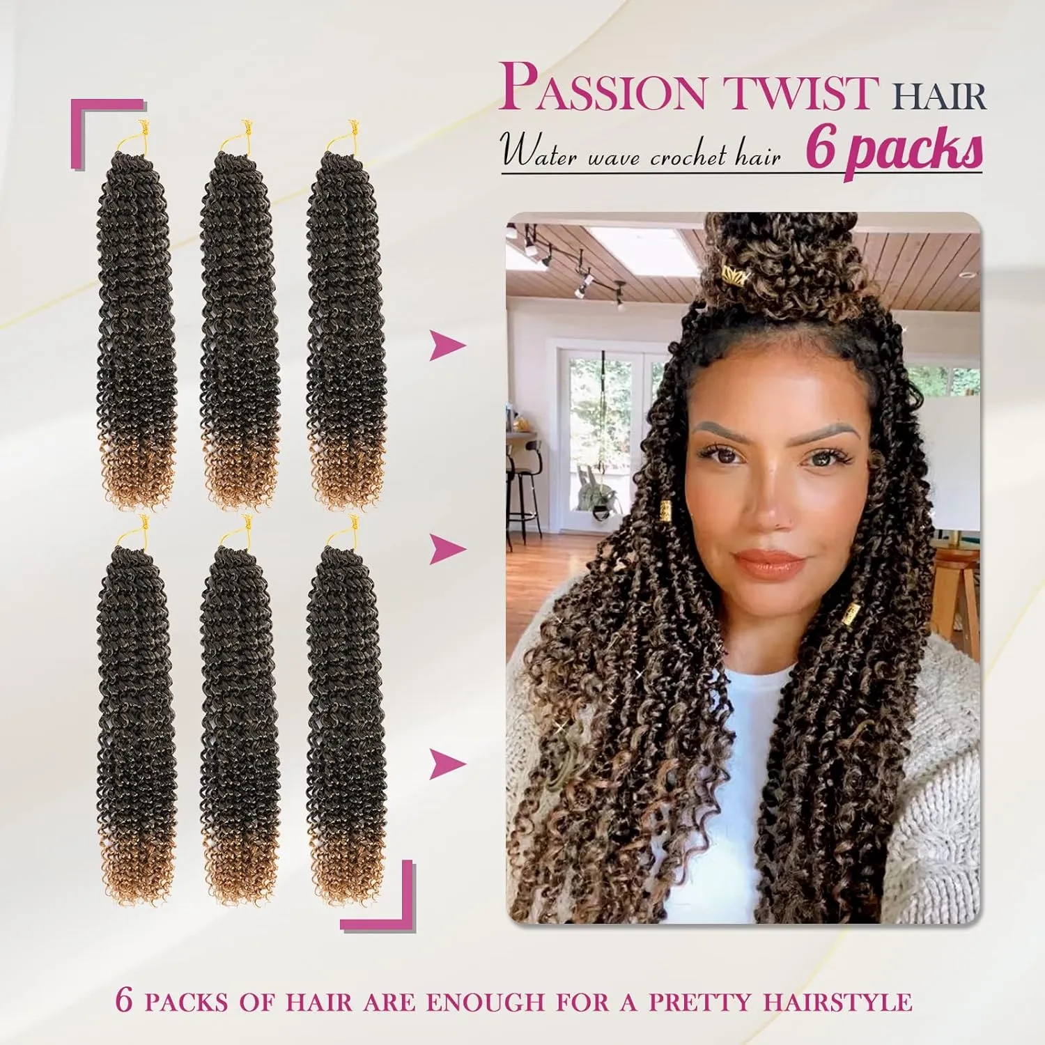 Dansama Passion Twist Hair Water Wave Braiding Hair for Butterfly Style Crochet Braids Bohemian Hair Extensions (18inch (Pack of 6), T1B/27, Economy Pack)