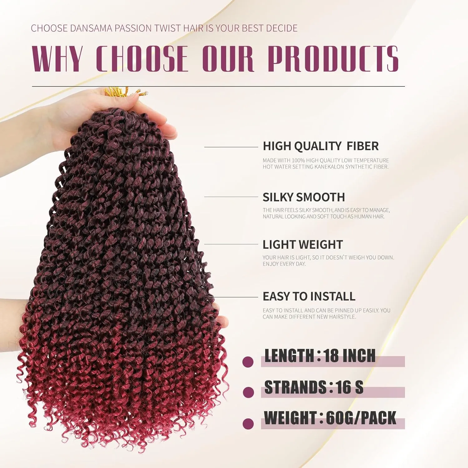 Dansama Passion Twist Hair Water Wave Braiding Hair for Butterfly Style Crochet Braids Bohemian Hair Extensions (18inch, T1B/BUG, Economy Pack)