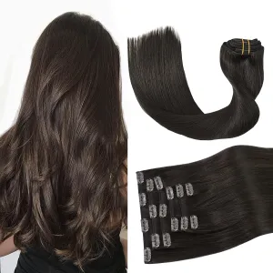 Dark Brown Clip in Hair Extensions Real Human Hair 70G Remy Human Hair Clip in for Women 7pcs 16clips 18 Inch Brown Hair Extensions