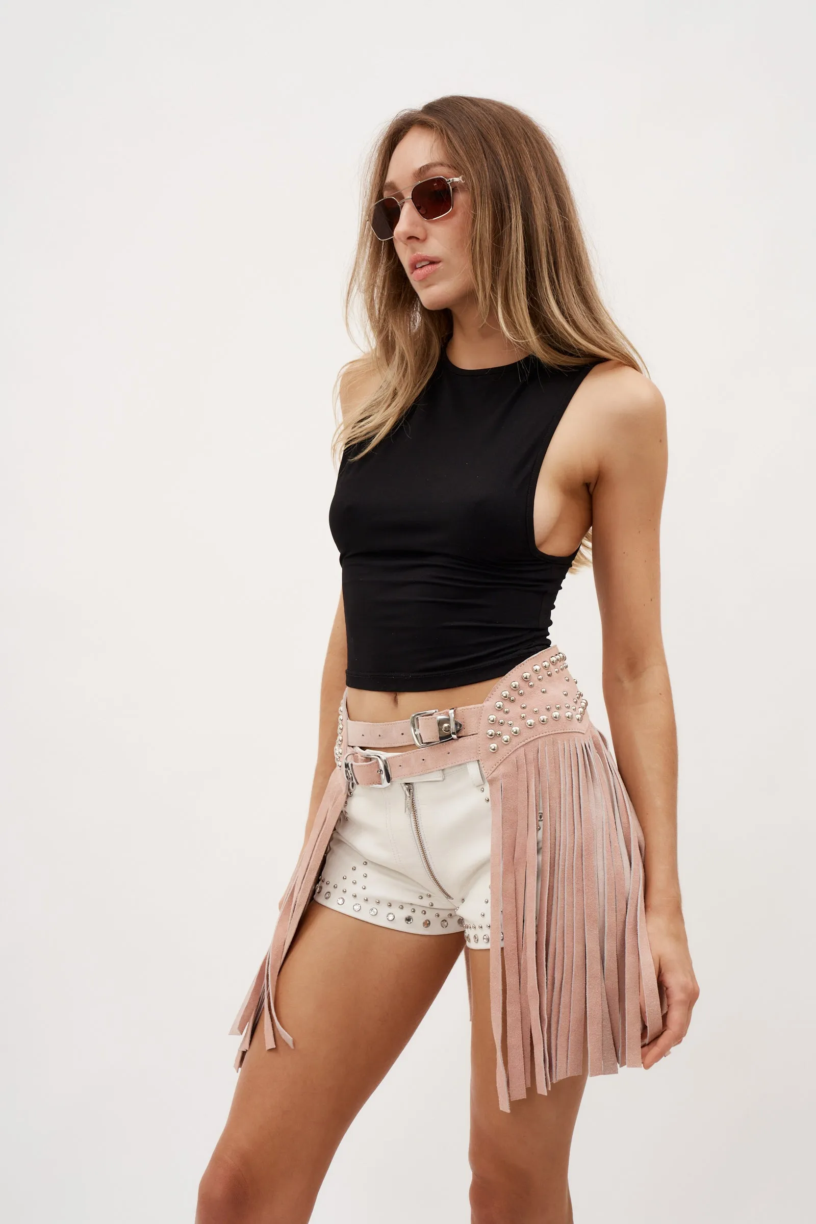 Dazed Fringed Soft Pink Chapskirt