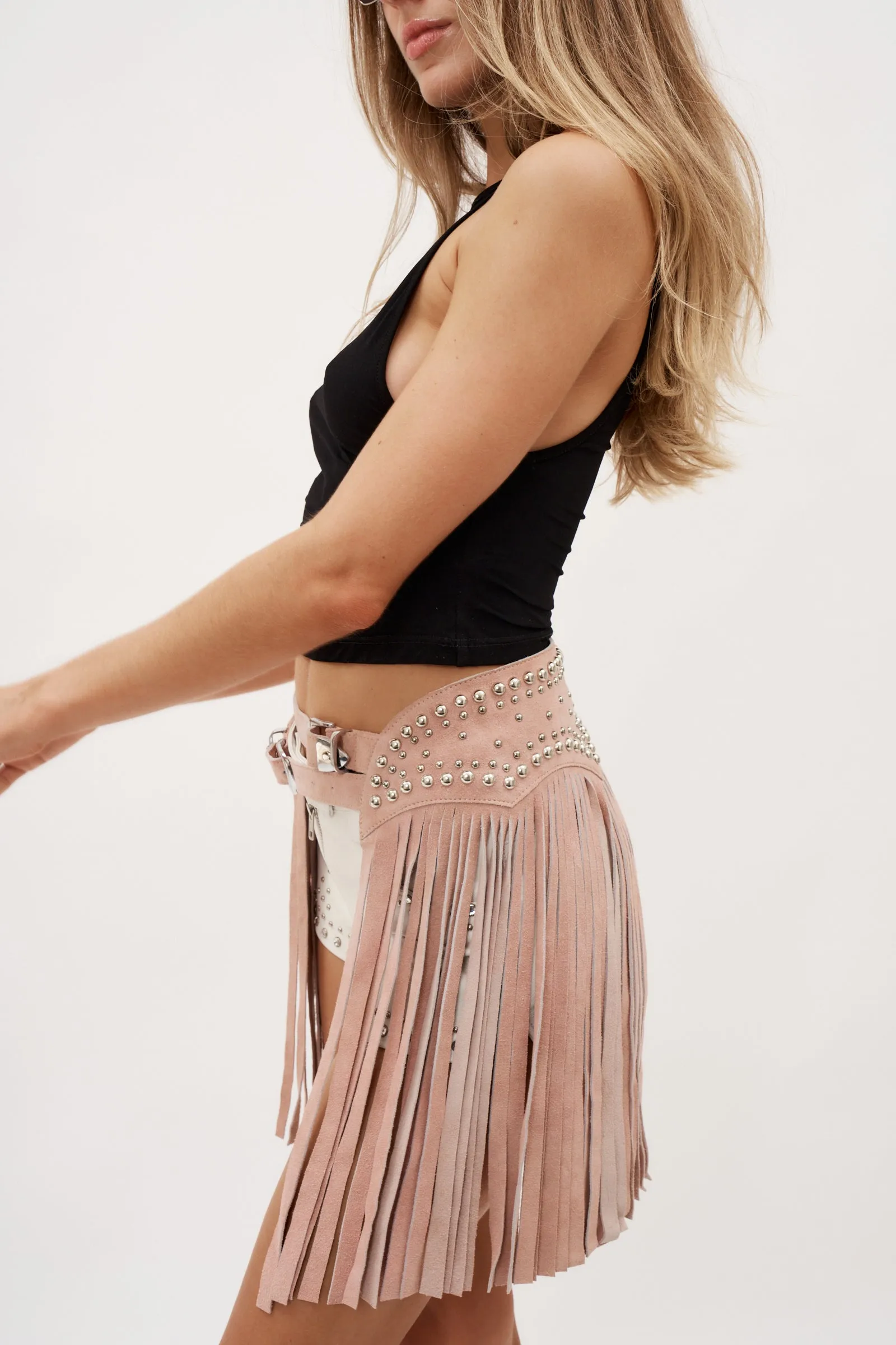 Dazed Fringed Soft Pink Chapskirt