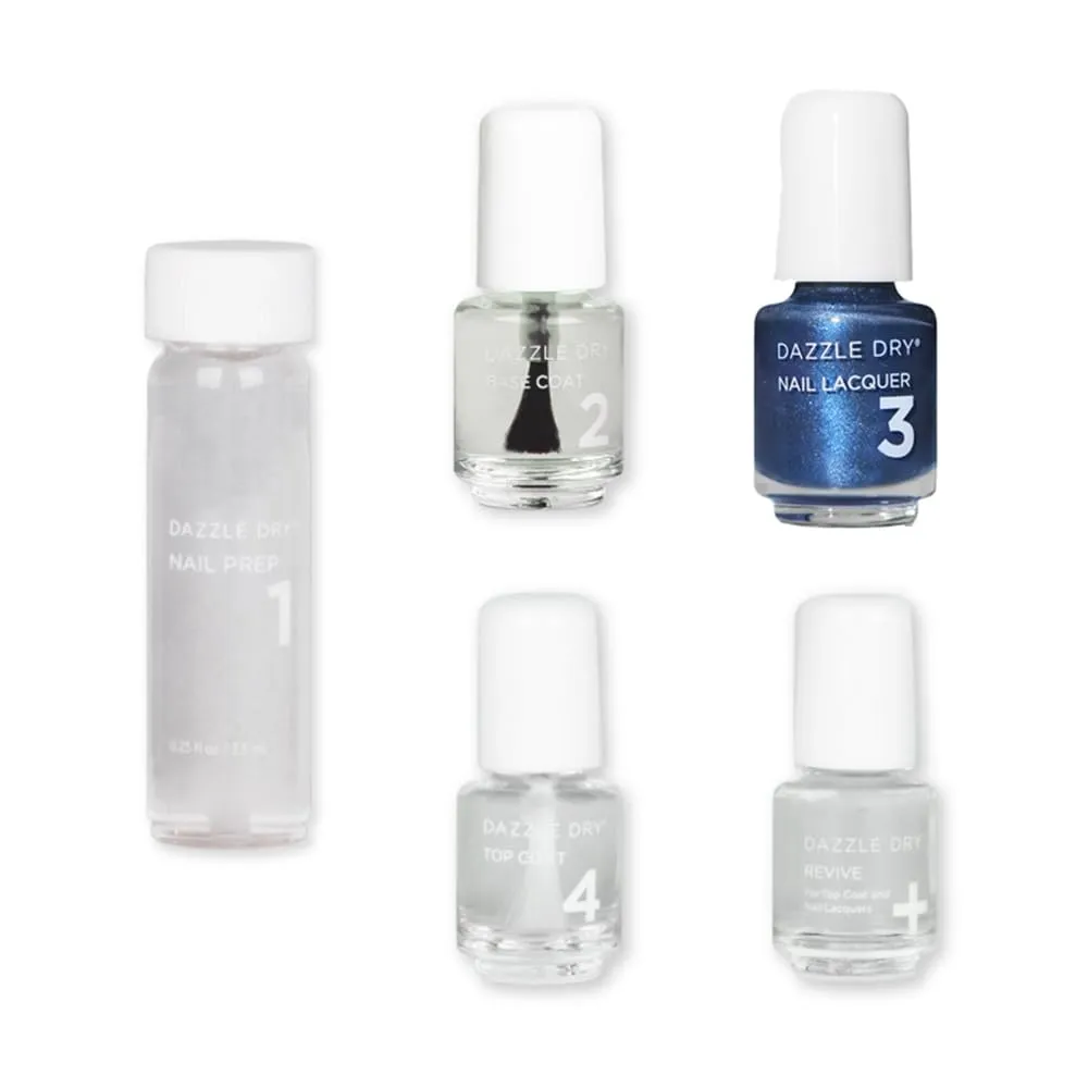 Dazzle Dry Mini Kit 4 Step System - Fashion Week - A midnight blue with a purple shift. Semi-sheer shimmer. (5 Piece Kit / 5 Manicures)