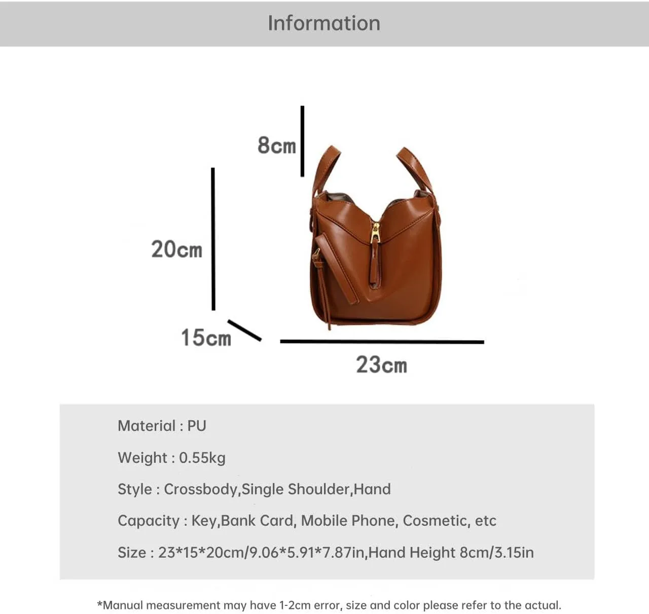 Designer Leather Shoulder Bag with Gold Zipper Details,Open Bucket Handbag Dumpling type